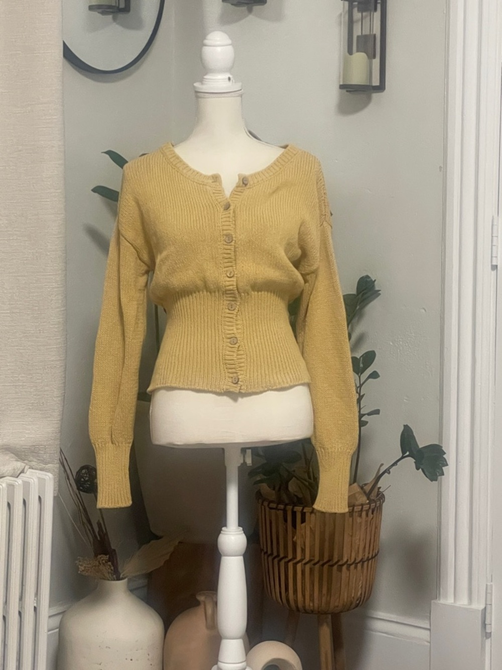 Free People Cropped Button-Front Cardigan - Mustard Yellow